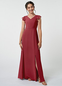 Azazie Claudine Junior Pomegranate A-Line Pleated Chiffon Dress image1