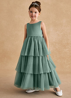 Azazie Megallie Final Sale Eucalyptus A-Line Bow Tulle Dress image2