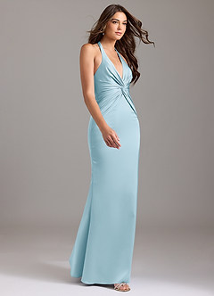 Azazie Valerie Bridesmaid Dresses Sky Blue Mermaid Pleated Stretch Satin Dress image4