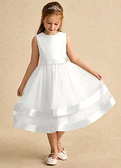 Azazie Sophia Flower Girl Dresses White A-Line Bow Tulle Dress image3