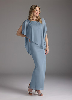 Azazie Aspyn Mère de la mariée Robes Robe Fourreau en Maille Perlé Bleu Poussiéreux image10