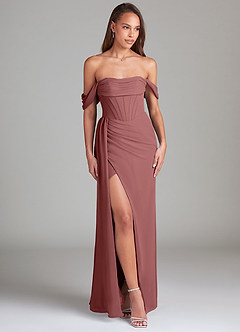 Azazie Amyra Vestidos de damas de honor Vestido de Amatista de Gasa de Corte Recto Convertible con Vestidos sin tirantes image3