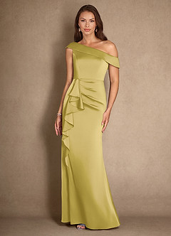 Azazie Hamptons Mother of the Bride Dresses Canary A-Line Pleated Stretch Satin Dress image4