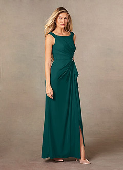 Azazie Yarrow Final Sale Peacock A-Line Pleated Chiffon Dress image6