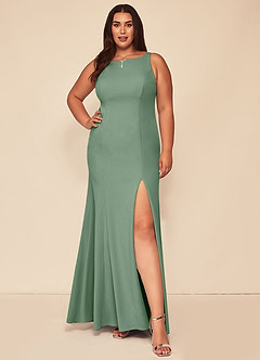 Azazie Rogue Bridesmaid Dresses Matcha Mermaid Scoop Side Slit Stretch Crepe Dress image7