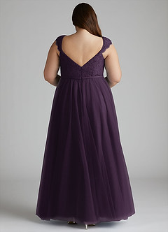 Azazie Luxi Bridesmaid Dresses Plum A-Line Pleated Tulle Dress image10