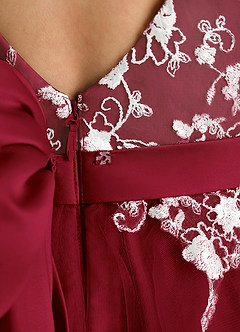 Azazie Butterfly Robe Demoiselle D'honneur Fillette Robe Trapèze en Dentelle Bourgogne image5