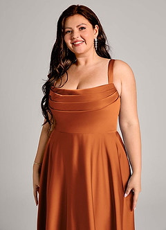 Azazie Shaude Bridesmaid Dresses Cinnamon A-Line Pleated Stretch Satin Dress image9