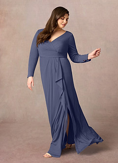 Azazie Risa Mother of the Bride Dresses Stormy Mermaid V-Neck Pleated Mesh Dress image7