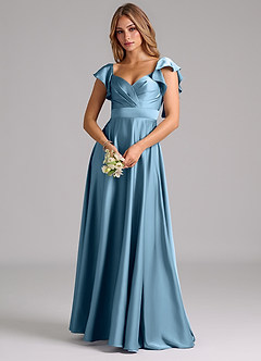 Azazie Leilani Bridesmaid Dresses Steel Blue A-Line Ruched Stretch Satin Dress image7