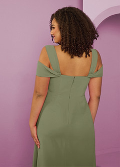 Barbie ♥ Azazie Bridesmaid Dresses Pistachio A-Line Off the Shoulder Chiffon Dress image13