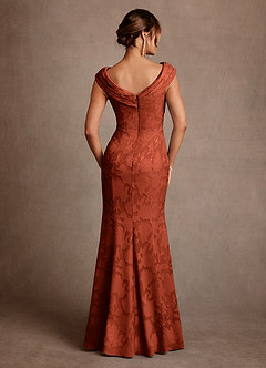 Azazie Aberdeen Abiti per la Madre della Sposa Abito Tubino in Burnout Floreale Plissettato Auburn image2