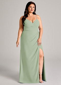 Azazie Maci Bridesmaid Dresses Dusty Sage Sheath Pleated Chiffon Dress image4
