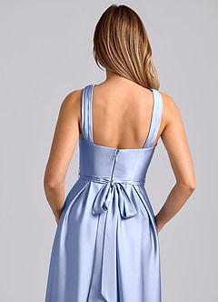 Azazie Dixie 신부 들러리 드레스 A라인 주름진 스트레치 새틴 바닥 길이 드레스 image2