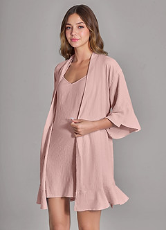 front Matching Color 2-Piece Ruffled Cloud-Soft Robe and Slip Set