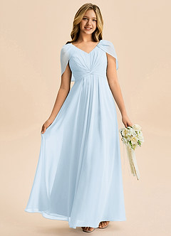 Azazie Emma Junior Robe Trapèze en Mousseline de soie Plissée Bleu Ciel image1