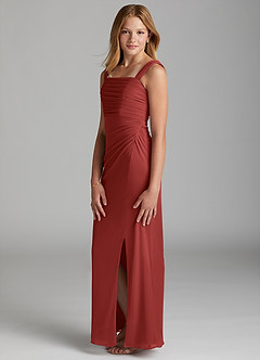 Azazie Jesaphine Junior Rust Sheath Pleated Mesh Dress image5