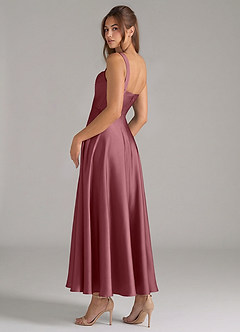 Azazie Shaude Bridesmaid Dresses Desert Rose A-Line Pleated Stretch Satin Dress image7