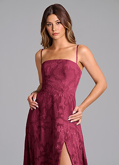 Azazie Wren Bridesmaid Dresses Burgundy A-Line Strapless Floral Burnout Dress image2
