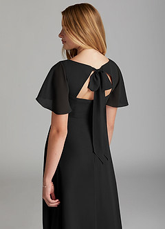 Azazie Kimber Junior Black A-Line Pleated Chiffon Dress image4