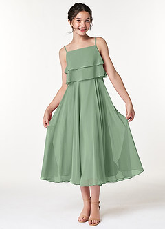 Azazie Ensley Junior Vestido de Matcha de Gasa de Corte En A con Plisado image1