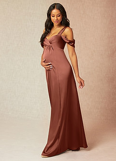 Azazie Rhea Brautjungfernkleider für Schwangere A-Linie Schulternfrei Gefaltet Stretch-Satin Bodenlänge Kleid image3