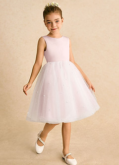 Azazie Esme Flower Girl Dresses Blushing Pink Ball-Gown Bow Tulle Dress image3