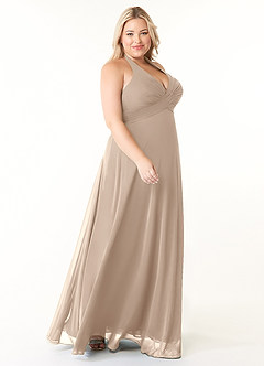 Azazie Tessie Bridesmaid Dresses Taupe A-Line V-Neck Pleated Chiffon Dress image8