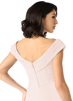 Azazie Evita Bridesmaid Dresses Blushing Pink A-Line Off the Shoulder Stretch Crepe Dress image5