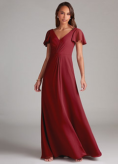 Azazie Soren Abiti da Damigella Abito A-Line in Chiffon Increspato Melograno image3