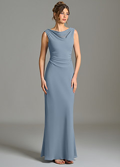 Azazie Kieryn Bridesmaid Dresses Dusty Blue Mermaid Pleated Chiffon Dress image5