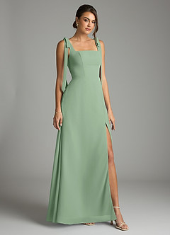 Azazie Debra Vestidos de damas de honor Vestido de Matcha de Gasa de Corte en A Convertible con Con bolsillos image1