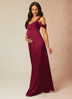 Azazie Rhea vestidos de dama de honor de maternidad Vestido de Corte En A Off The Shoulder Plisado Hasta el suelo Satén Elástico image4