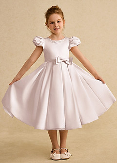 Azazie Pearl Flower Girl Dresses Rose Petal Ball-Gown Pleated Matte Satin Dress image4
