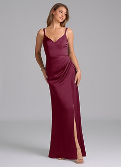 Azazie Leo Final Sale Mulberry Sheath Pleated Stretch Satin Dress image4