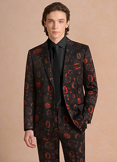 front Caleb Schwarz Anzugjacke mit Vintage-Halloween-Print