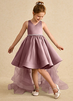 Azazie Julietta Flower Girl Dresses Dusty Rose Ball-Gown Convertible Tulle Dress image5