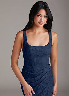 Azazie Mero Bridesmaid Dresses Dark Navy Sheath Pleated Floral Burnout Dress image6