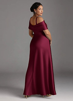 Azazie Milton vestidos de madre de la novia Vestido Borgoña de Satén Elástico de Corte en A con Plisado image4