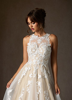 Azazie Melrose Wedding Dresses Diamond White Champagne A-Line Sweetheart Lace Tulle Dress image6