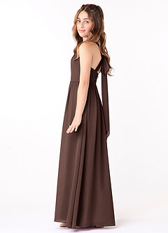 Azazie Jaylah Junior A라인 러칭 쉬폰 플로어 기장 주니어 브라이즈메이드 드레스 image1