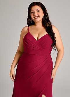 Azazie Maci Bridesmaid Dresses Burgundy Sheath Pleated Chiffon Dress image12
