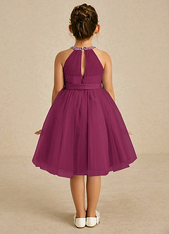 Azazie Honey Flower Girl Dresses Mulberry A-Line Beaded Matte Satin Dress image2