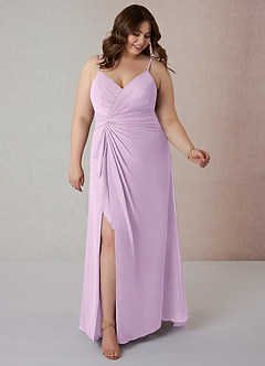 Azazie Emerald Bridesmaid Dresses Frosted Lilac A-Line Ruffled Chiffon Dress image8
