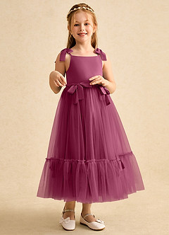 Azazie Jaci Flower Girl Dresses Mulberry A-Line Spaghetti Strap Chiffon Dress image3