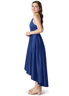 Azazie Jemima Junior A-Linie mit Taschen Stretch-Satin Kleid Königsblau image3