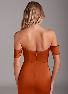 Azazie Saige 신부 들러리 드레스 인어 오프 더 숄더 스트레치 새틴 발목 길이 드레스 image7