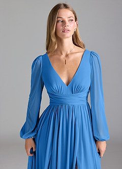 Azazie Norah Bridesmaid Dresses Blue Jay A-Line Mesh Dress image7