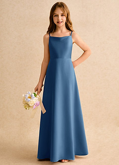 Azazie Joella Girls Formal Flower Girl Dresses Twilight A-Line Pleated Matte Satin Dress image6