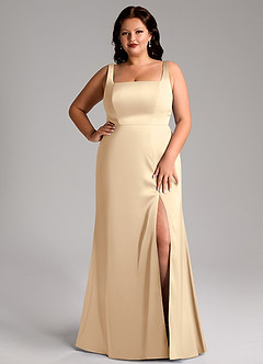 Azazie Frostine Robes de demoiselle d'honneur Robe Trapèze en Satin extensible Arc Champagne image14